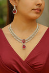 ELARA Premium quality Ruby red cz necklace Set American Diamond classy zircon jewelry, stylish prom,gala dinner red colour choker set