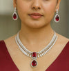 ELARA Premium quality Ruby red cz necklace Set American Diamond classy zircon jewelry, stylish prom,gala dinner red colour choker set