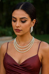 KEIRA two tone clear stones three layer American Diamond High Quality necklace set, golden tone bridal jewelry, two tone colourless jewelry