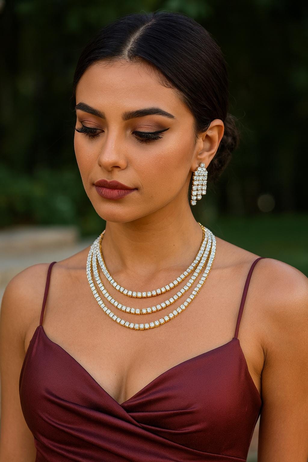 KEIRA two tone clear stones three layer American Diamond High Quality necklace set, golden tone bridal jewelry, two tone colourless jewelry