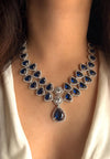 VARISHA Sapphire Blue American Diamond Necklace Set: Indian Bridal Jewelry