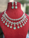 OVIYA Mint Green cz necklace and earrings, Statement American Diamond jewelry, Indian Jewelry Pakistani Wedding jewellery silver Zircon