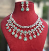 OVIYA Mint Green cz necklace and earrings, Statement American Diamond jewelry, Indian Jewelry Pakistani Wedding jewellery silver Zircon