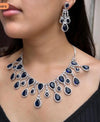 AAVYA Sapphire blue cz necklace and earrings, Statement American Diamond jewelry, Indian Jewelry Pakistani Wedding jewellery silver Zircon