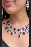 AAVYA Sapphire blue cz necklace and earrings, Statement American Diamond jewelry, Indian Jewelry Pakistani Wedding jewellery silver Zircon