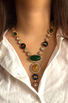URVI Sabyasachi inspired Green Victorian style kundan necklace set,Indian Bridal jewelry, cz kundan Victorian golden polish