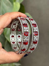 ANISHA American diamond bangle set in Ruby red stones, AD bangle set,cz zircon ,bridal,indian bangles,pakistani bangles, red silver