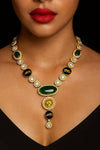 URVI Sabyasachi inspired Green Victorian style kundan necklace set,Indian Bridal jewelry, cz kundan Victorian golden polish