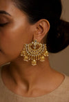SAFIYA Kundan chandbali in pearls and and gold, Indian bridal wedding jewelry ,Pakistani chandbali earrings in gold finish