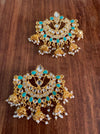 SAFIYA blue Kundan chandbali in pearls and and gold, Indian bridal wedding jewelry ,Pakistani chandbali earrings in gold finish