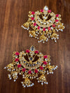 SAFIYA pink Kundan chandbali in pearls and and gold, Indian bridal wedding jewelry ,Pakistani chandbali earrings in gold finish