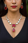 SARGAM Gold Finish Ruby Red Doublet Stones Uncut Polki Kundan Wedding Jewelry Necklace Set with Earrings Indian pakistani jewelry