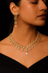 KAASHVI clear stones cz jewelry, golden mehndi polish, colourless sleek Diamond Necklace earrings,high quality Indian Pakistani jewellery