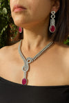 LUNA Ruby colour necklace earrings in American Diamond Classy high quality cz zircon jewelry,prom,gala dinner ruby pink jewellery set