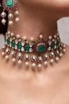 RUHANI Sabyasachi inspired Emerald and Ruby choker set lined with pearls, kundan necklace set in doublet stone,Indian Bridal wedding jewelry