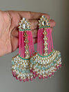 ZUNEIRA Blush Pink Gold Tone Royal Kundan Chandbali/ Indian dangler Earrings,Pakistani Wedding Jewelry/pink blue bollywood chandbalis