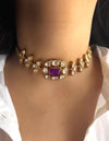 SABAA  Purple Doublet Stone Choker Necklace Set with Earrings, purple sleek choker with studs,  Indian Pakistani wedding jewelry