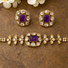 SABAA  Purple Doublet Stone Choker Necklace Set with Earrings, purple sleek choker with studs,  Indian Pakistani wedding jewelry