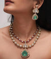 ROSINA Premium quality  Kundan Necklace set in Doublet stone, Mint Ruby Kundan Indian Bridal Jewelry cz Diamond set