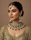 HINA bridal Kundan necklace set in emerald green colour,Indian wedding jewelry pakistani nikaah jewellery bollywood, maangtika included