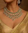 ABHA Emerald green American Diamond necklace Choker set Indian bridal wedding jewelry,maangtika,Pakistani zircon jewellery,green colour set