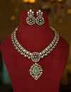 RASHI Sabyasachi inspired mint cz kundan and zircon necklace set in victorian polish, Indian bridal victorian style mint green jewelry