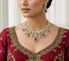 SHABANA Ruby cz zircon sleek necklace set in  muted golden polish, Indian pakistani bridal  jewelry in Ruby pink colour