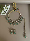 TANYA mint  cz kundan and zircon necklace set in victorian and golden polish, Indian bridal victorian style mint green colour  jewelry