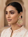 PRANITA Peach Pink Gold Tone Royal Kundan jhumka earrings / Indian dangler Earrings,Pakistani Wedding Jewelry/peach  bollywood danglers