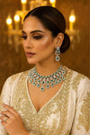 ABHA Emerald green American Diamond necklace Choker set Indian bridal wedding jewelry,maangtika,Pakistani zircon jewellery,green colour set