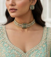 REMI mint cz kundan and zircon choker necklace set in victorian polish, Indian bridal victorian style mint green colour sleek jewelry