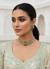 REMI mint cz kundan and zircon choker necklace set in victorian polish, Indian bridal victorian style mint green colour sleek jewelry