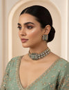 REMI mint cz kundan and zircon choker necklace set in victorian polish, Indian bridal victorian style mint green colour sleek jewelry
