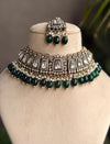 MASHA Green kundan choker necklace earrings and maangtika,indian wedding jewelry pakistani nikaah jewelry, green colour bridal jewelry