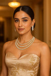 KEIRA two tone clear stones three layer American Diamond High Quality necklace set, golden tone bridal jewelry, two tone colourless jewelry