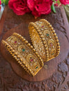 PARINITA Pink green stones Rajwada bangles, gold tone openable bangles,Indian jewellery ethnic kadas,traditional, bracelets,temple jewellery