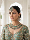 NOORA Firozi premium quality reverse AD necklace set jewelry, turquoise pakistani nikaah jewellery bollywood,punjabi earrings maangtika,brid