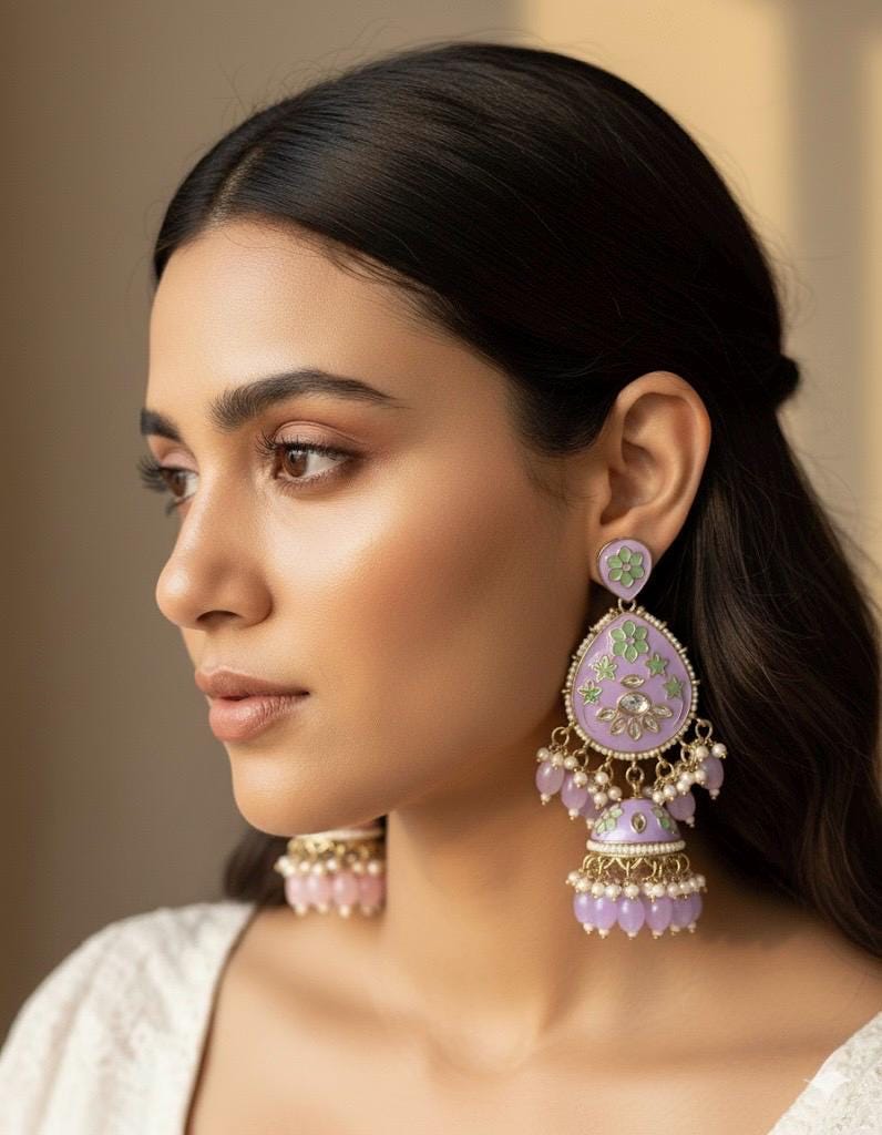 VARSHA pink colour earrings/ pink meenakari enamel earrings/Bollywood earrings/Pakistani Wedding / hand painted Indian bridal jewelry/