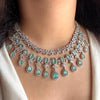 OVIYA Mint Green cz necklace and earrings, Statement American Diamond jewelry, Indian Jewelry Pakistani Wedding jewellery silver Zircon