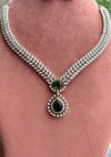 ZIYA green colour necklace earrings in American Diamond Classy high quality cz zircon jewelry,prom,gala dinner green stone jewellery set