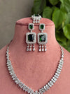 MYRAH Emerald green necklace earrings in American Diamond Classy high quality cz zircon jewelry,prom,gala dinner, maangtika included
