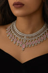 GINA Light Pink American Diamond  necklace set Indian bridal wedding jewelry,, prom jewellery,zircon cz pakistani,costume jewelery