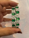SIMI American diamond bangle set in Emerald Green stones, AD bangle set,cz zircon ,bridal,indian bangles,pakistani bangles, green silver