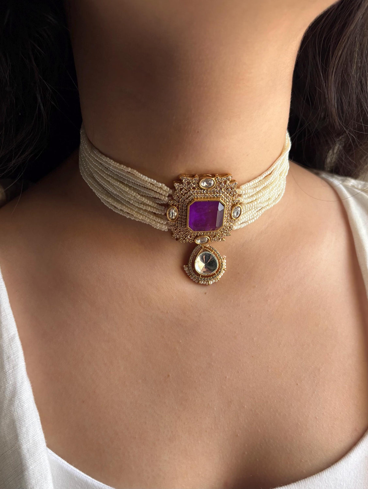 DISHA Purple Choker Set