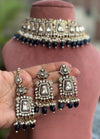 MASHA dark blue kundan choker necklace earrings and maangtika,indian wedding jewelry pakistani nikaah jewelry,blue colour bridal jewelry