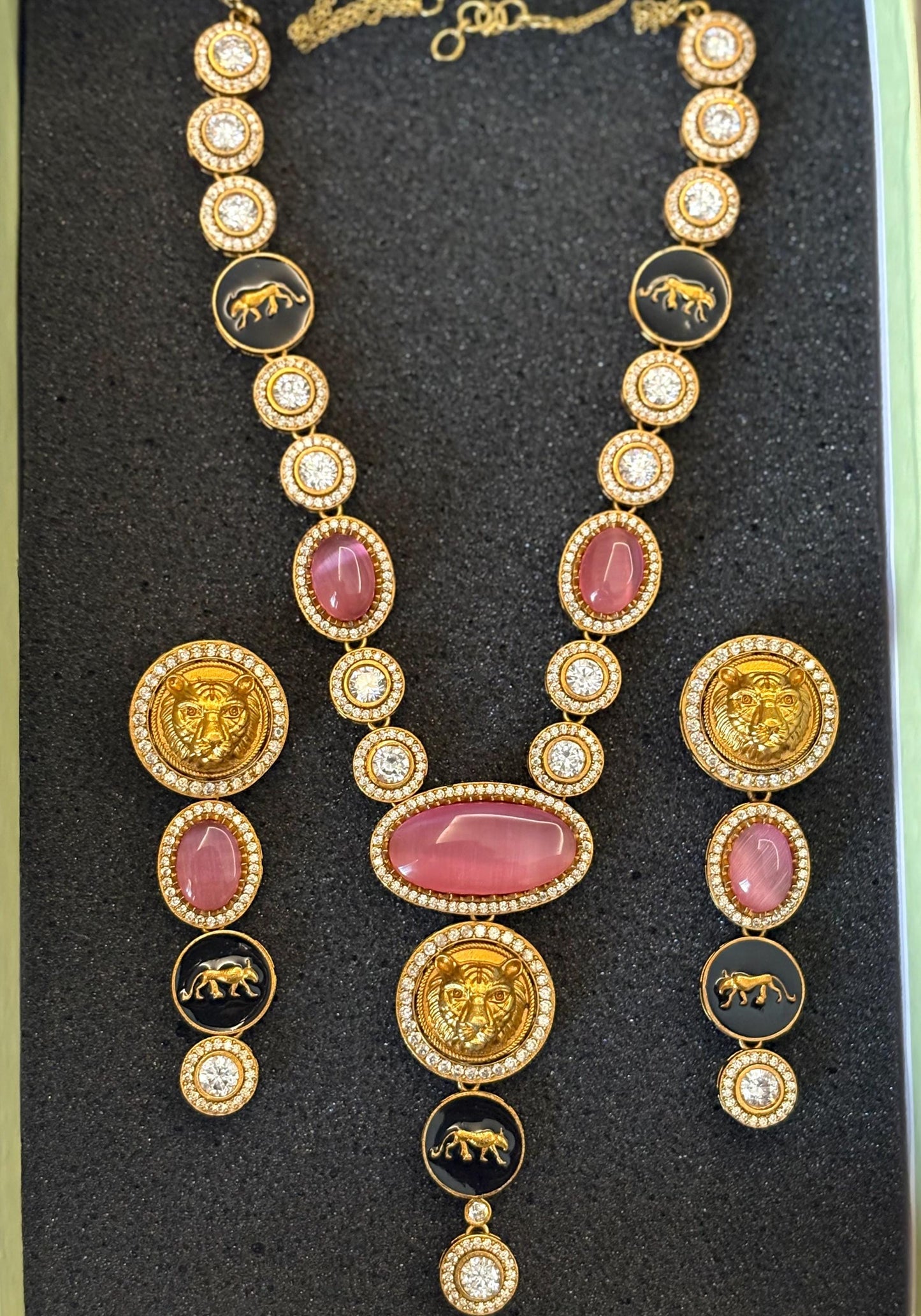 URVI Sabyasachi inspired Pink Victorian style kundan necklace set,Indian Bridal jewelry, cz kundan Victorian golden polish