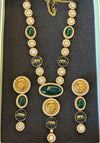 URVI Sabyasachi inspired Green Victorian style kundan necklace set,Indian Bridal jewelry, cz kundan Victorian golden polish