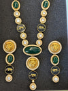 URVI Sabyasachi inspired Green Victorian style kundan necklace set,Indian Bridal jewelry, cz kundan Victorian golden polish