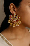 SAFIYA pink Kundan chandbali in pearls and and gold, Indian bridal wedding jewelry ,Pakistani chandbali earrings in gold finish