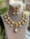 SHIVKA Sabyasachi inspired mint pink Victorian style kundan necklace set,Indian Bridal jewelry, cz kundan golden polish